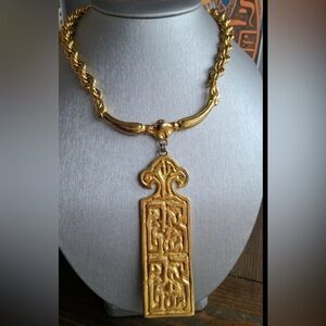 Vintage Les Bernard chunky gold Etruscan Egyptian revival necklace